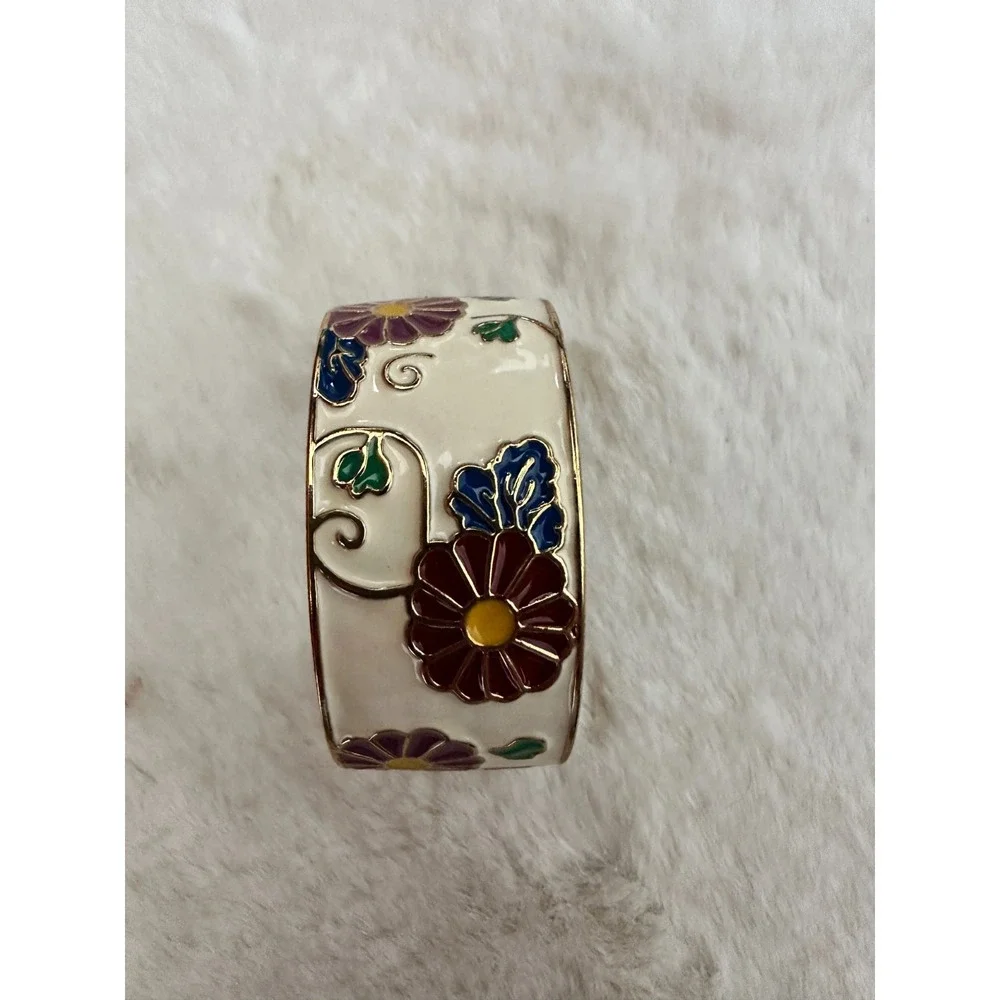 Met‎ Museum MMA Enamel Cuff Watch Art Nouveau Tiffany Floral Gold Tone Japan